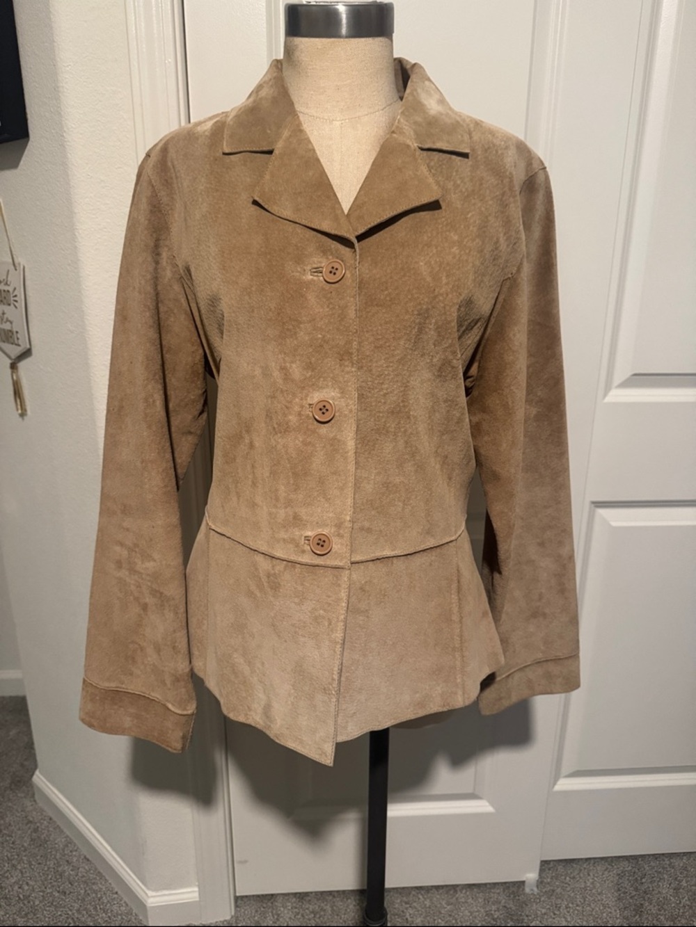Y2K Women's 100% Genuine Suede Button-Front Jacket - Tan